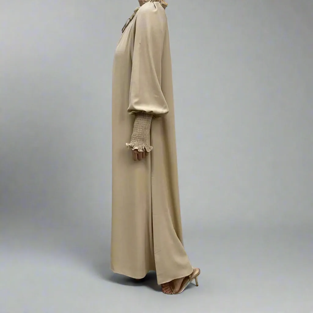 Middle East Arab Women Solid Color Abaya Dress