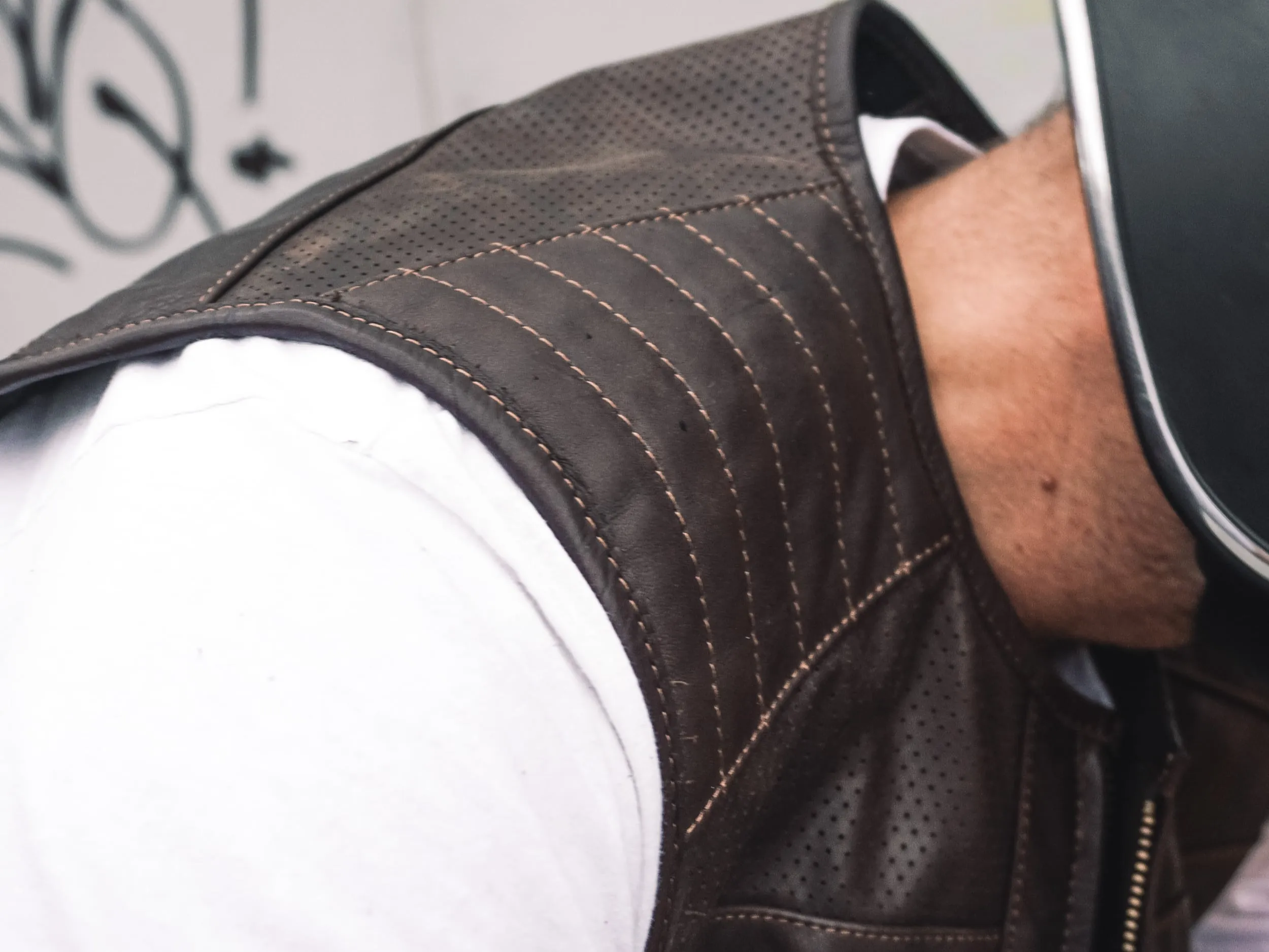 Motorcycle Rider Vest | Perforated Brown Leather | Handmade