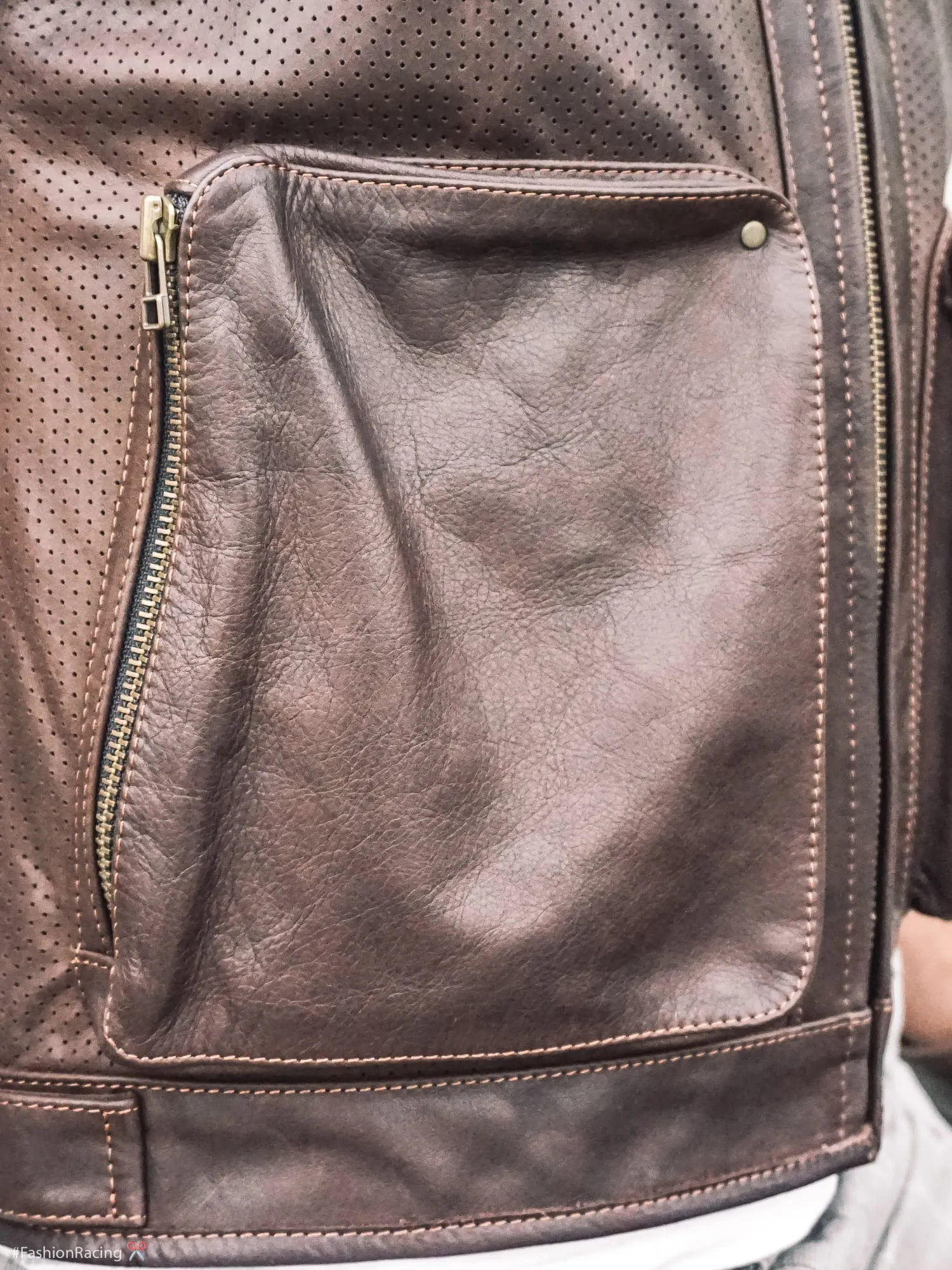 Motorcycle Rider Vest | Perforated Brown Leather | Handmade