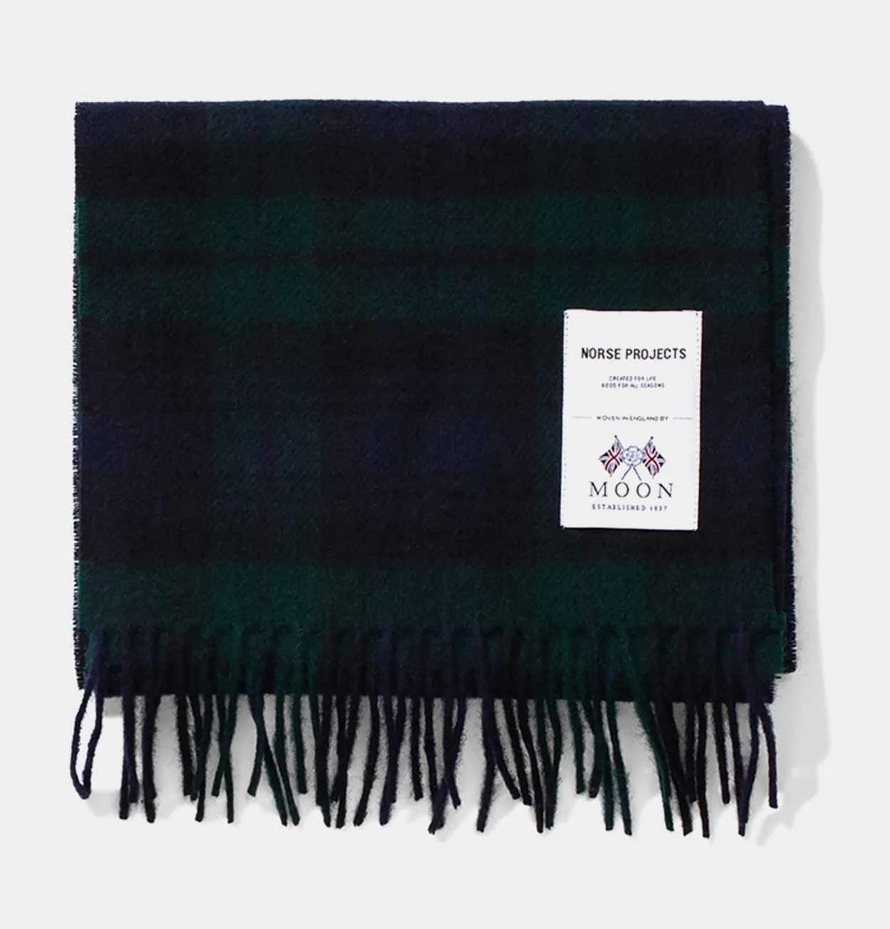 Norse Projects Moon Checked Lambswool Scarf in Black Watch Check