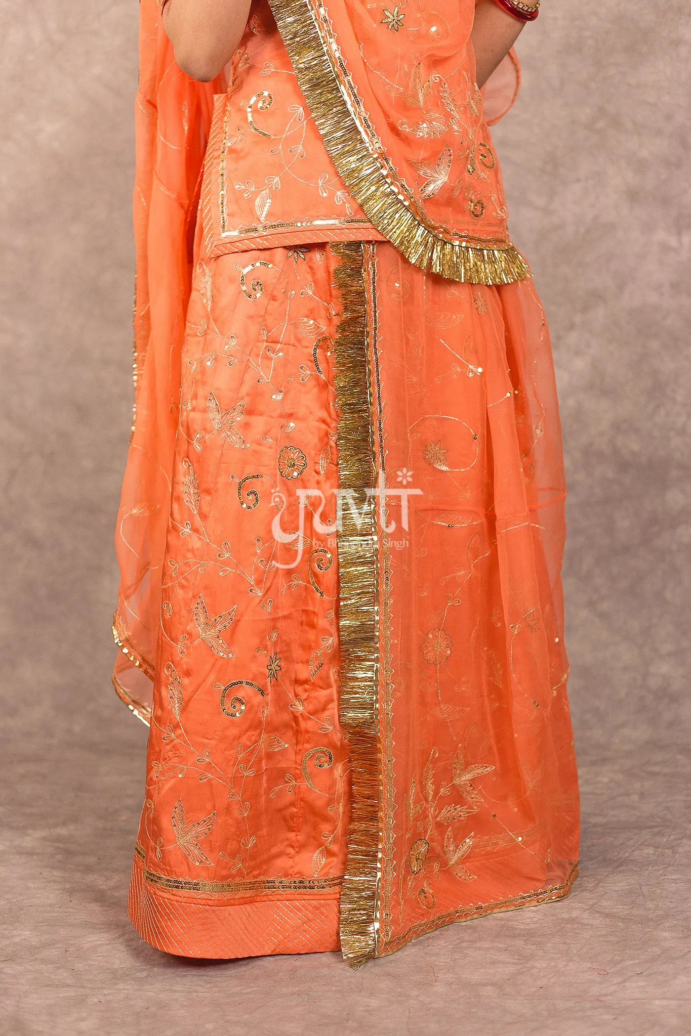 Orange Aari Sequins work Poshak