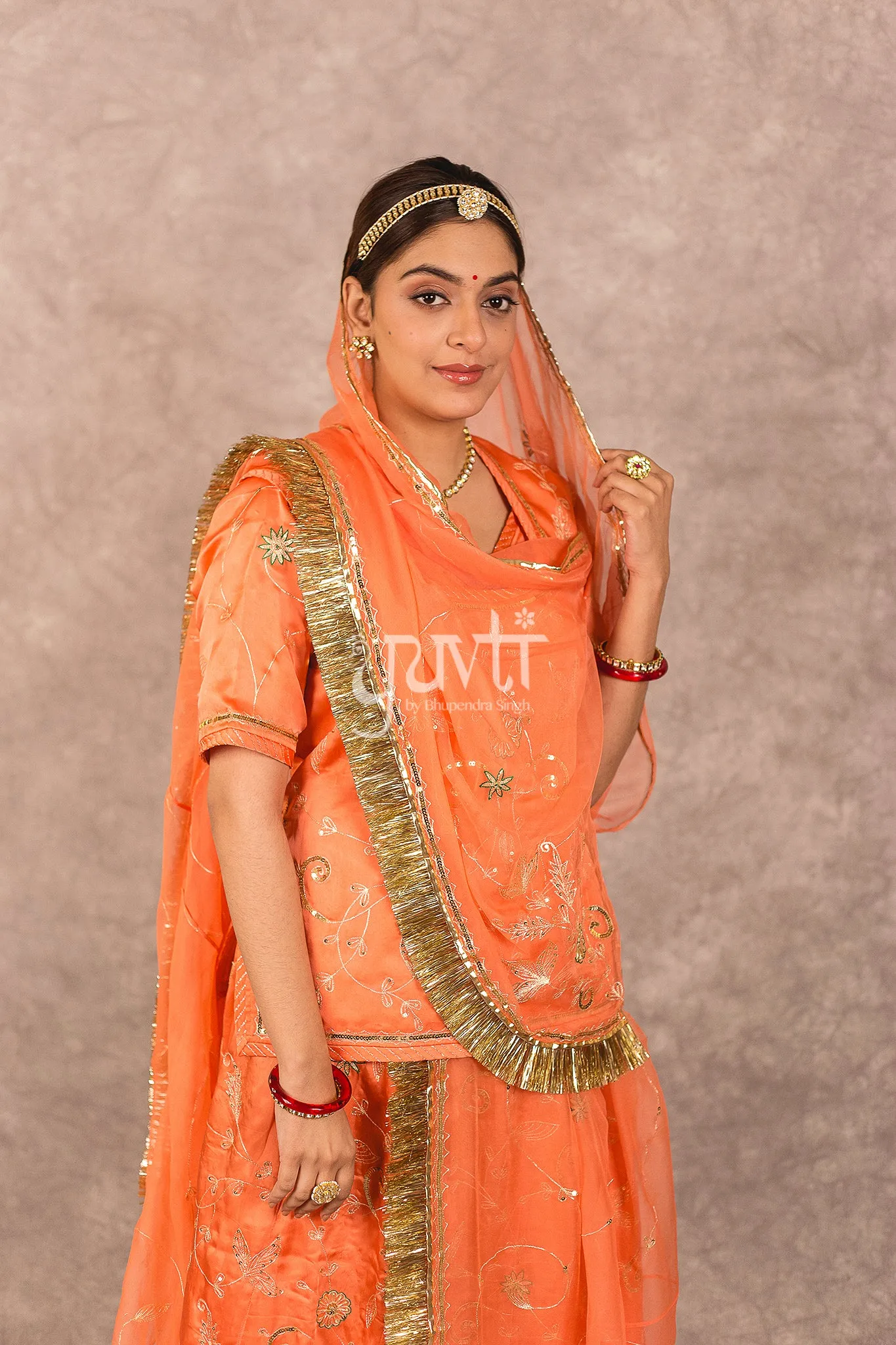 Orange Aari Sequins work Poshak