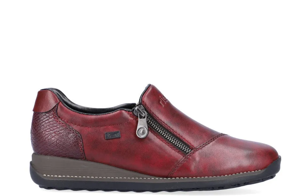 Pantofi casual, dama, RIEKER, TEX ANTISTRESS, 44265-35 bordo, piele naturala