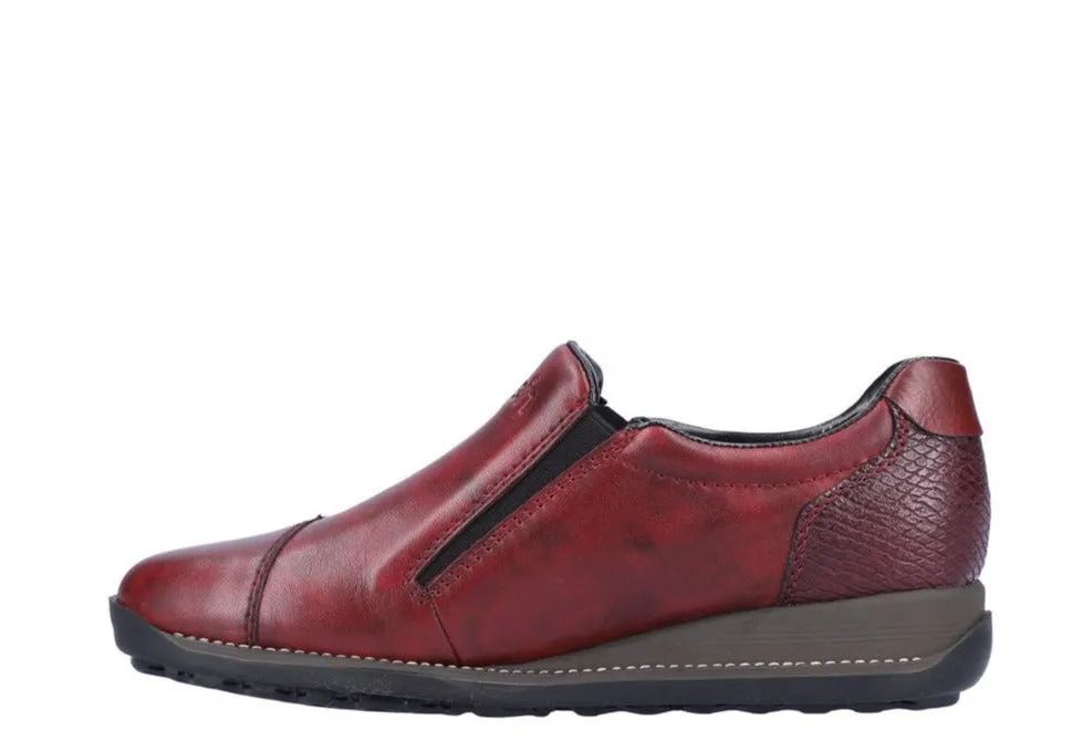 Pantofi casual, dama, RIEKER, TEX ANTISTRESS, 44265-35 bordo, piele naturala