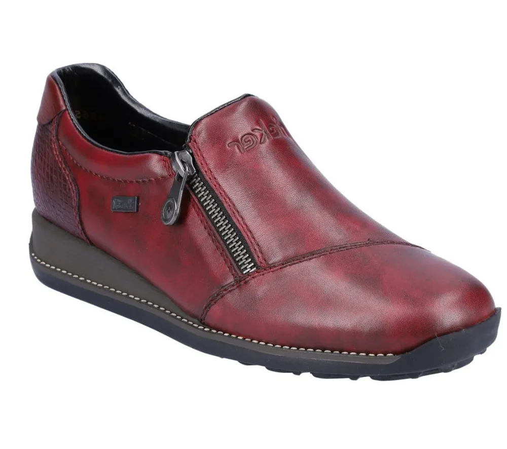 Pantofi casual, dama, RIEKER, TEX ANTISTRESS, 44265-35 bordo, piele naturala