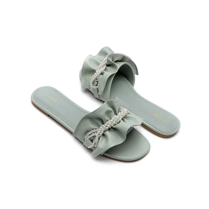 Pearl Detailed Ruched Slide Sandal MY 221