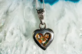 Petite Sterling Silver Heart Pendant with Crushed Opal and Cremation Ash