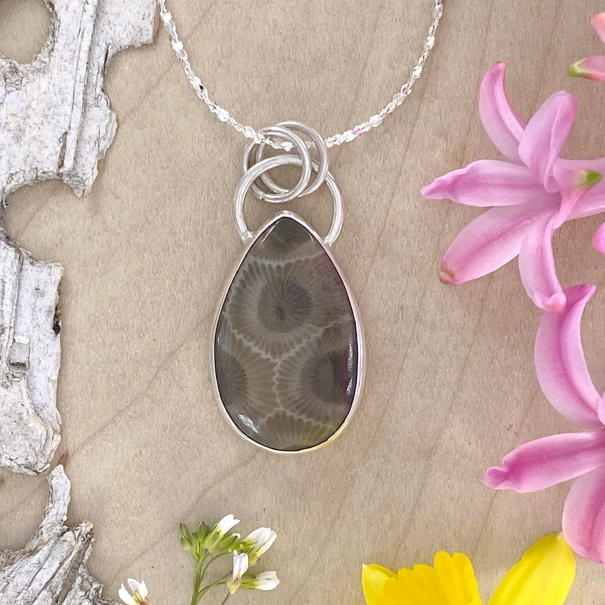 Petoskey Stone Teardrop Pendant Necklace