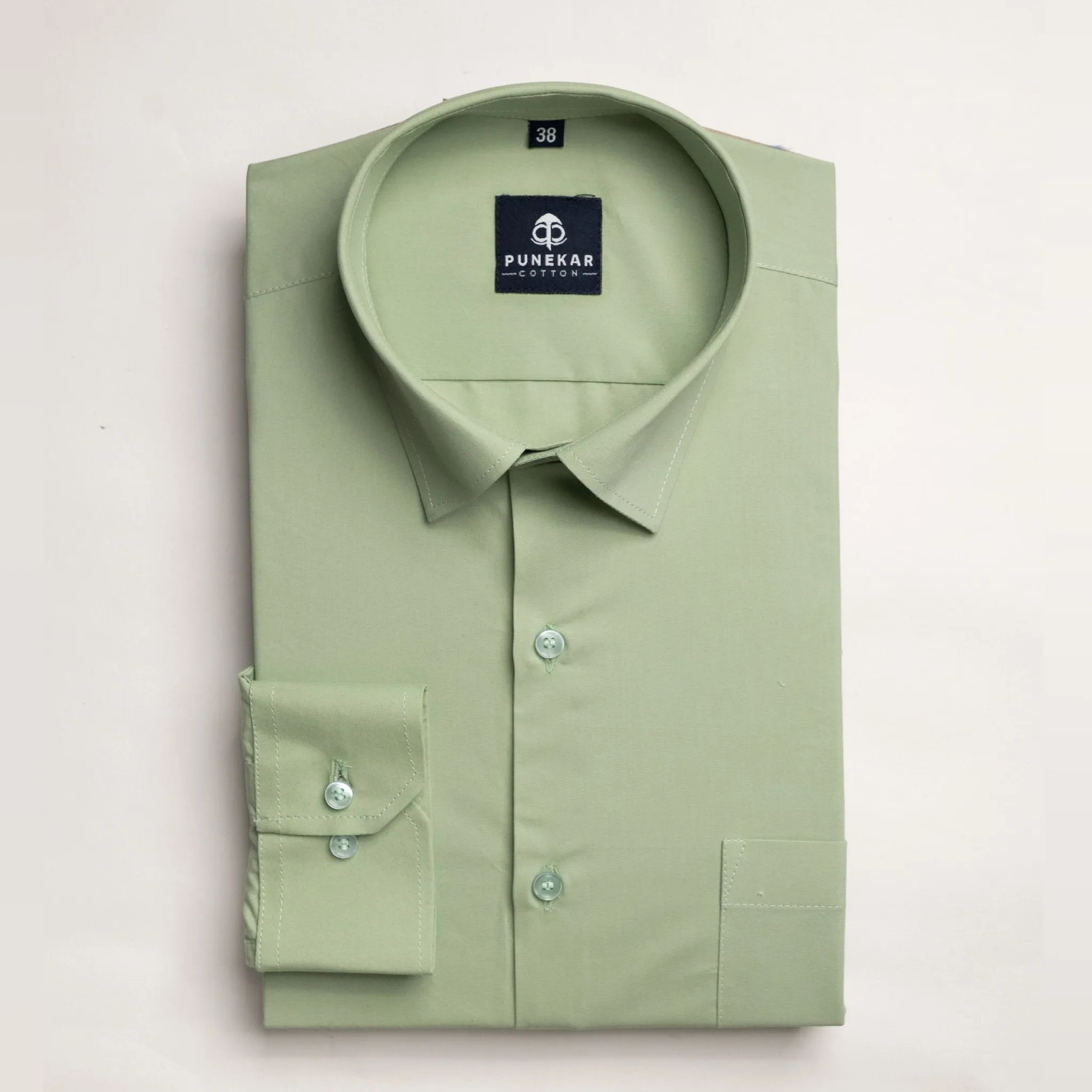 Pista Green Color Lycra Twill Cotton Shirt For Men