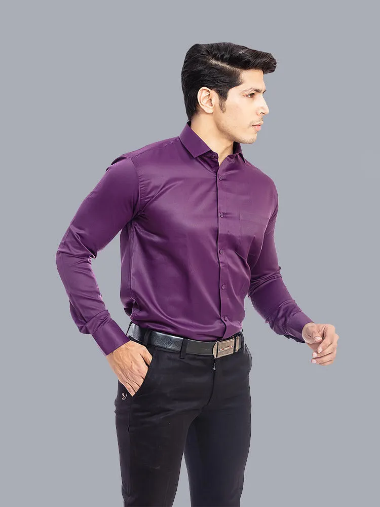 Plain Shirts for Men - Mulberry Solid Satin Formal Men Shirt