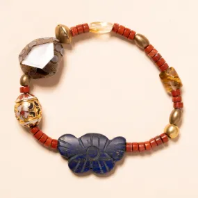 Red Jasper, Afgan Lapis, Italian Enamel, Geode Bloom Bracelet