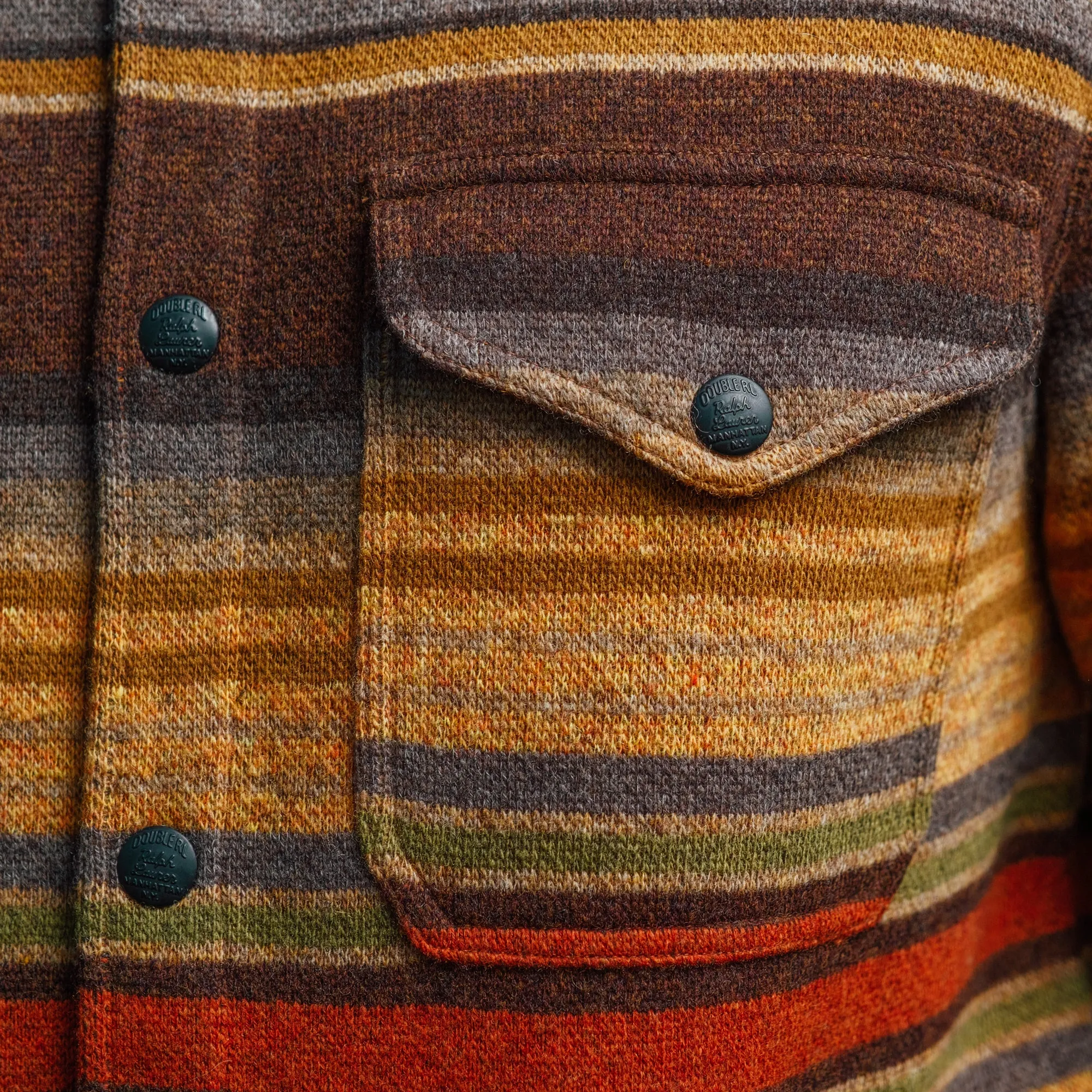 RRL Striped Wool Workshirt Sweater Brown Stripe Multi FINAL SALE