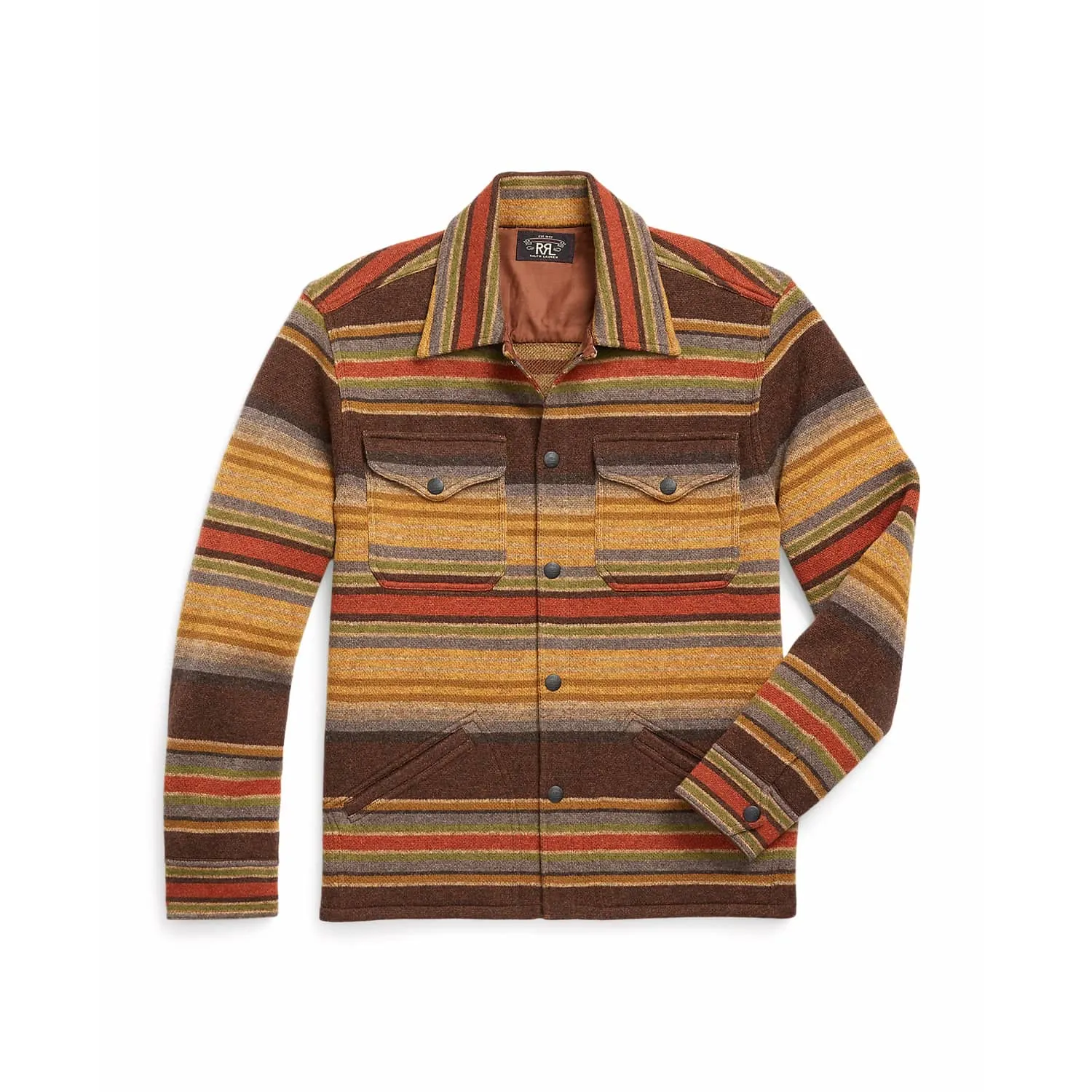 RRL Striped Wool Workshirt Sweater Brown Stripe Multi FINAL SALE