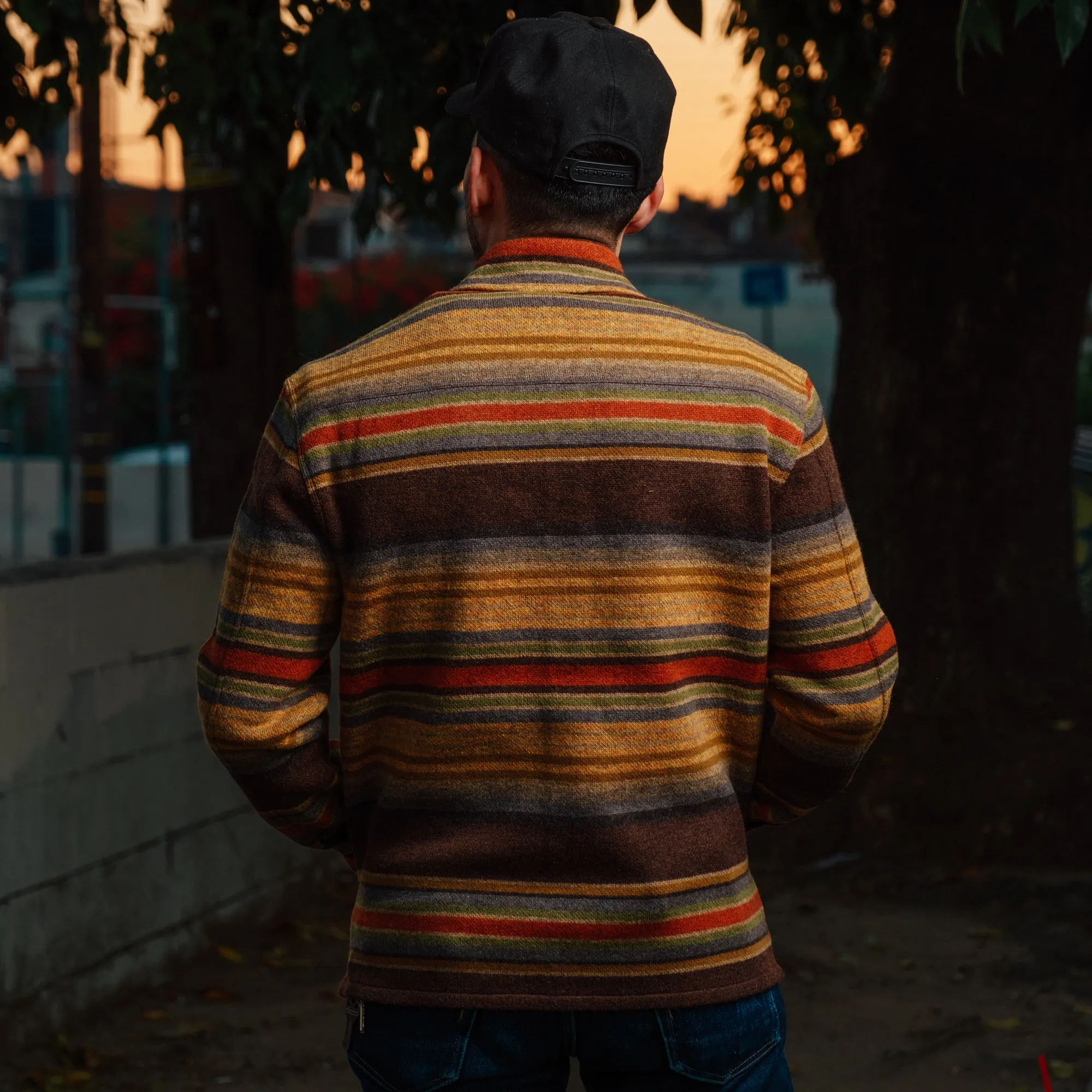 RRL Striped Wool Workshirt Sweater Brown Stripe Multi FINAL SALE