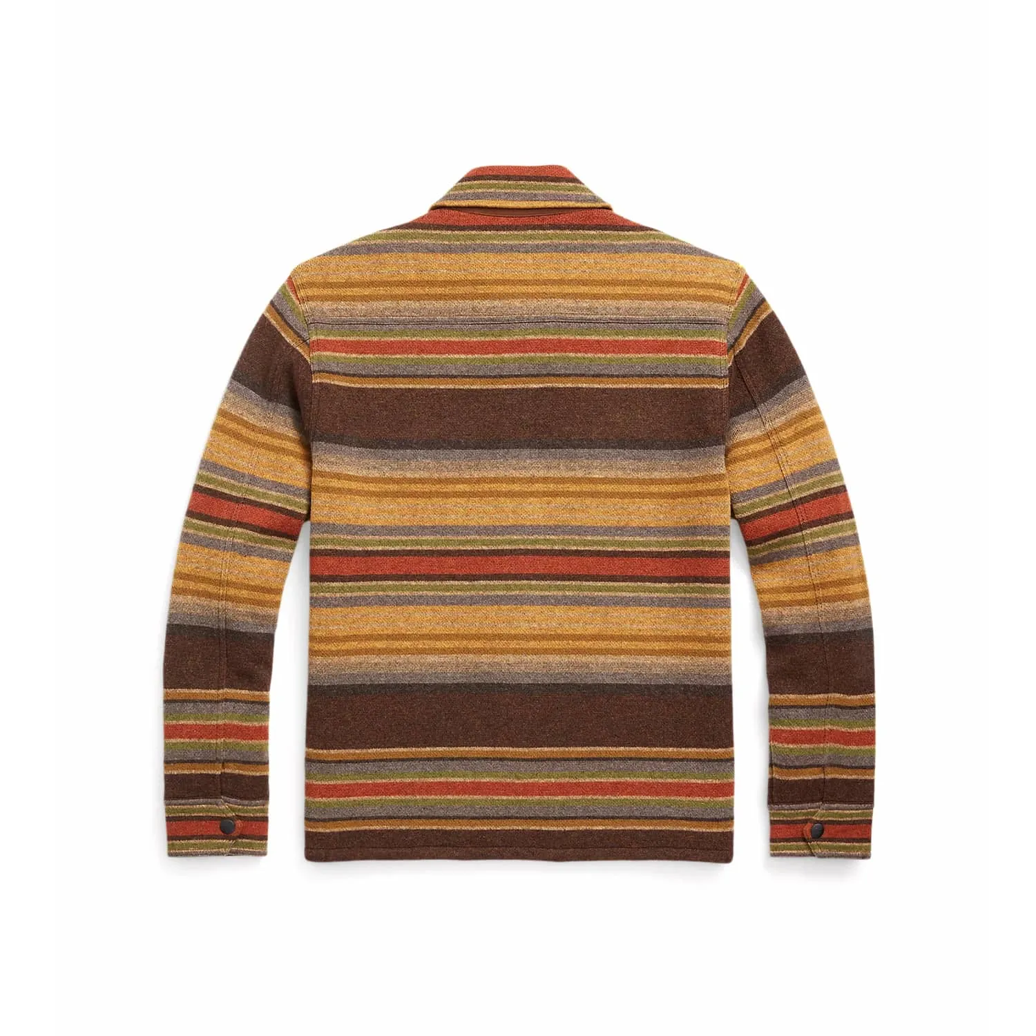 RRL Striped Wool Workshirt Sweater Brown Stripe Multi FINAL SALE