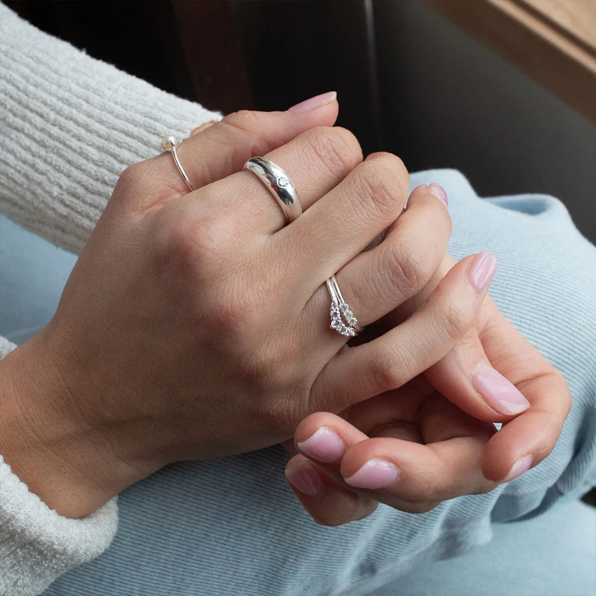 Silver Vintage CZ Arc Ring