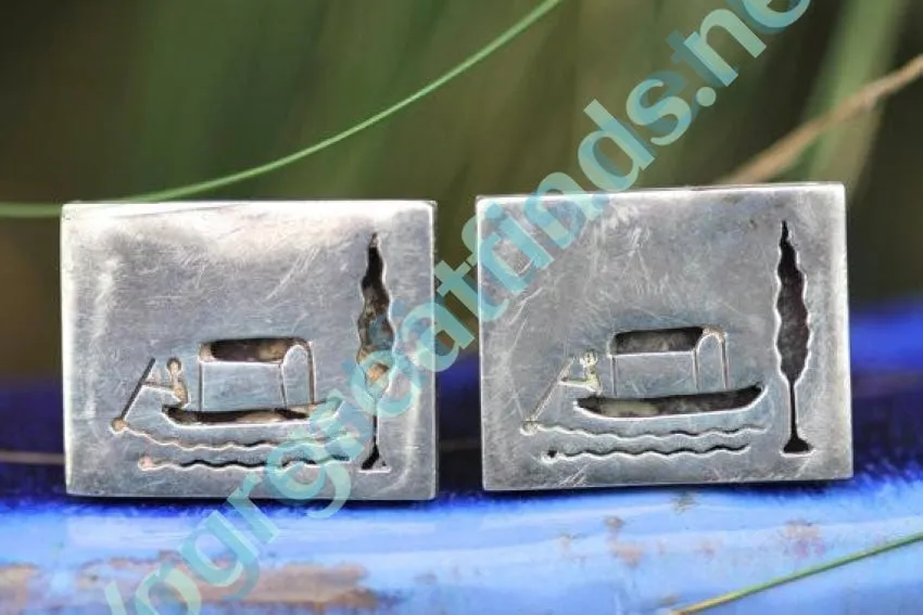 Sterling Silver Cuff Links with Cut Away Design