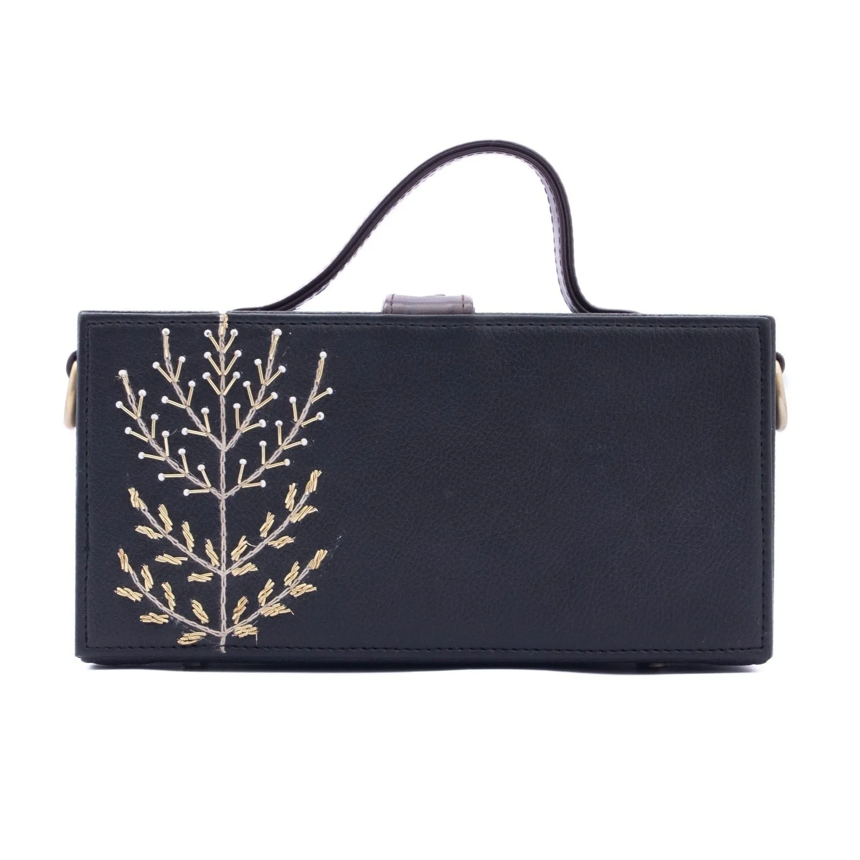 Tree of life dabka black hand embroidered crossbody clutch bag for women