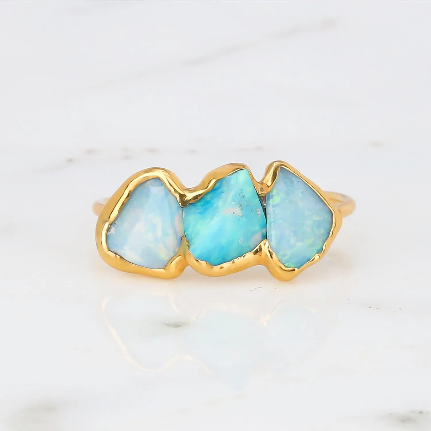 Triple Raw Opal Ring for Women, Gold Ring, Opal Ring, Unique Gift for Her, Gemstone Ring, Opal Engagement Ring, October Birthstone