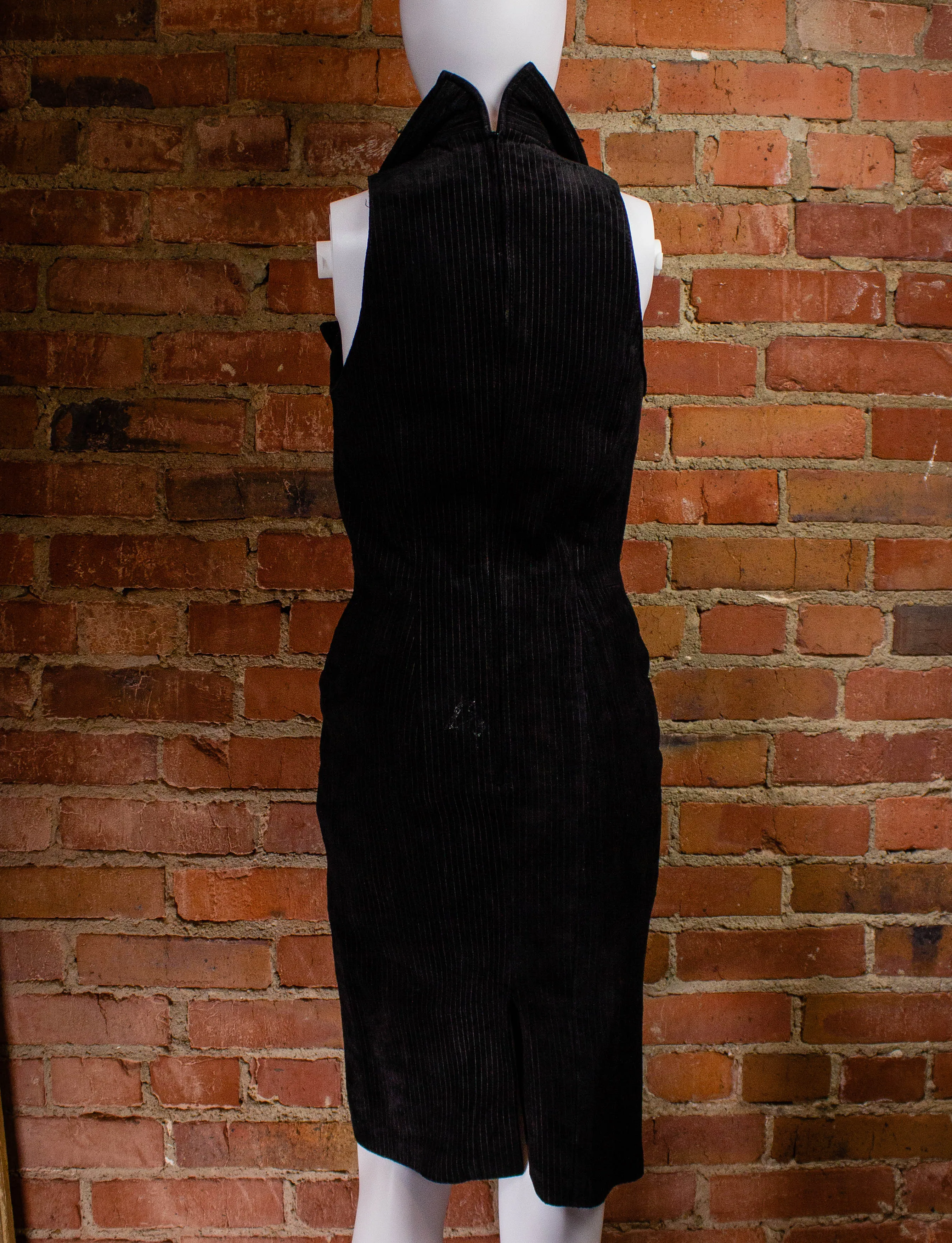 Vintage North Beach Leather Black Suede Pinstripe Halter Dress 80s XS